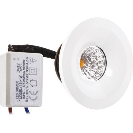 Foco de encastrar CENTIMO redondo fixo 1x1W LED 65lm 2700K Alt.0,3xD.5cm branco