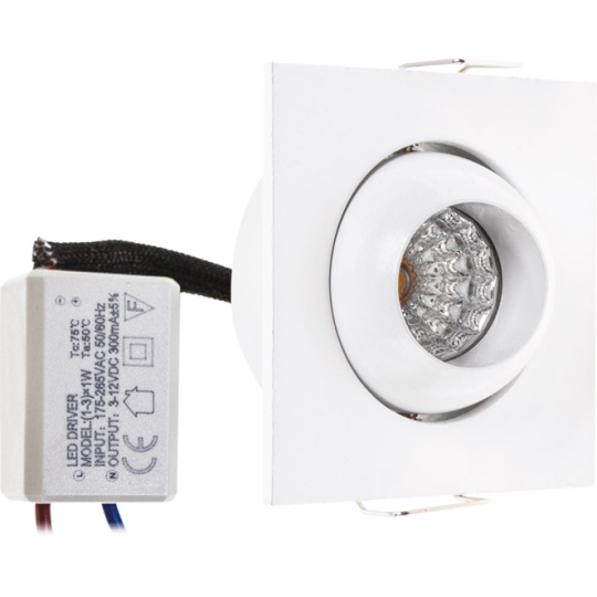 Foco de encastrar CENTAVO quadrado 1x1W LED 65lm 4000K C.5,2xL.5,2xAlt.1,5cm branco