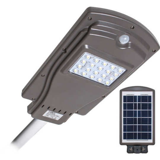 Aplique solar STREET com sensor IP65 1x20W LED 450lm 6000K C.20,5xL.40xAlt.6cm Cinzento