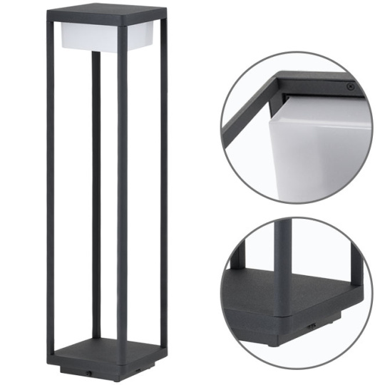 Pillar COUSTEAU IP44 1x9W LED 900lm 4000K L.18xW.18xH.66,5cm Grey