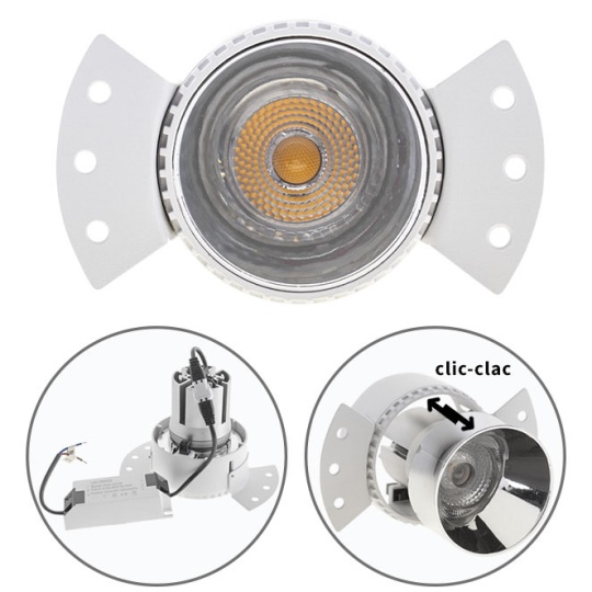 Foco de encastrar HEKA redondo p/gesso cartonado 1x10W LED 2700K C.14,5xL.8xAlt.9,5cm alumínio prata