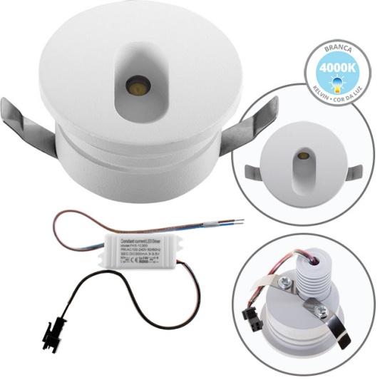 Foco de encastrar DIRAME redondo fixo IP65 1W LED 60lm 4000K Alt.0,4xD.4,5cm branco