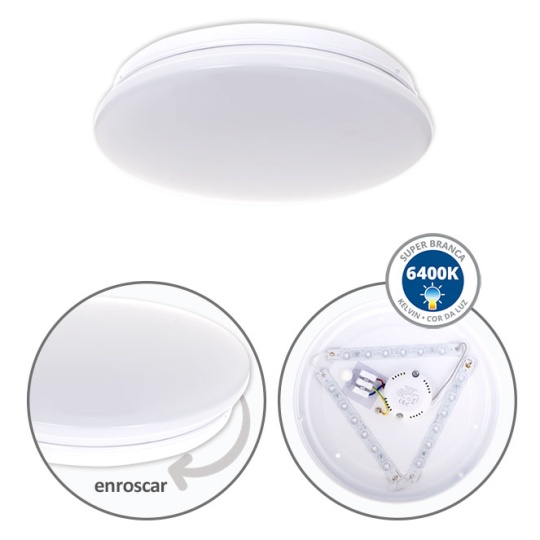 Plafond DRIFT 12W LED 960lm 6400K Alt.6xD.25cm branco