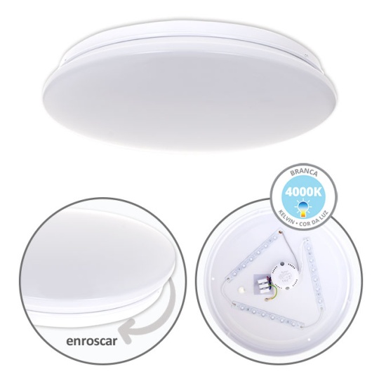 Plafond DRIFT 18W LED 1440lm 4000K Alt.6xD.32cm branco