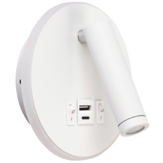 Aplique MATSYS 11W LED 657lm 3000K, portas USB e USB-C C.9xL.4xAlt.120cm branco