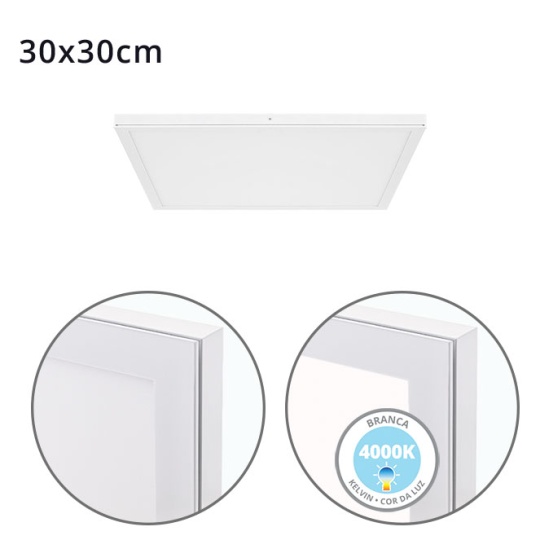 Painel de superfície VOLTAIRE 30x30 24W LED 1920lm 4000K 120° C.30xL.30xAlt.2,3cm branco