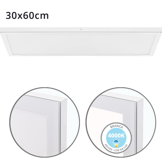 Painel de superfície VOLTAIRE 30x60 36W LED 2880lm 4000K 120° C.60xL.30xAlt.2,3cm branco
