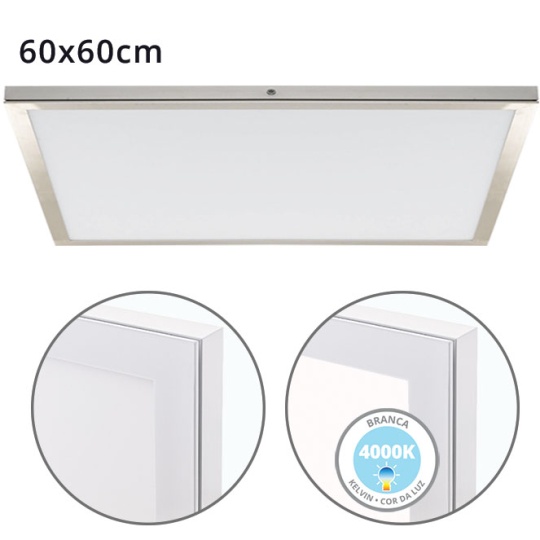 Painel de superfície VOLTAIRE 60x60 48W LED 3840lm 4000K 120° C.60xL.60xA.2,3cm níquel
