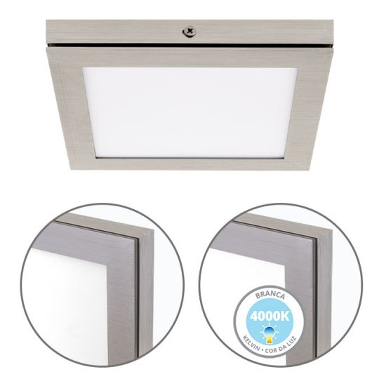 Surface Mounted Panel TOLSTOI 17x17 12W LED 720lm 4000K 120° W.17xW.17xH.2,3cm Satin Nickel