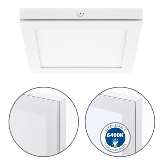 Painel de superfície TOLSTOI 17x17 12W LED 720lm 6400K 120° C.17xL.17xAlt.2,3cm branco