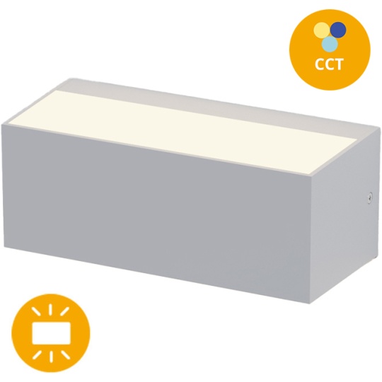 Aplique CORVO IP65 12W LED CCT 3000/4000/6500K C.23xL.9xAlt.10,2cm cinzento