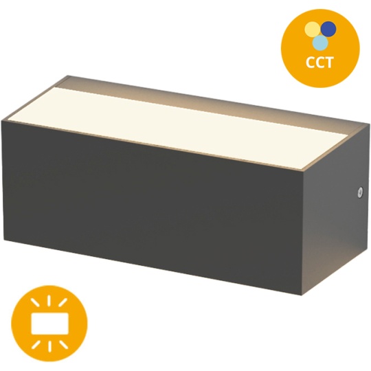 Aplique CORVO IP65 12W LED CCT 3000/4000/6500K C.23xL.9xAlt.10,2cm antracite