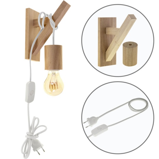 Aplique BASIC 1xE27 madeira branco/madeira natural