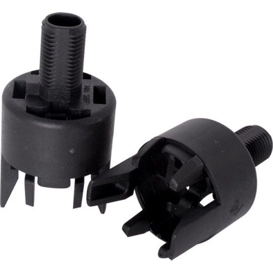 Capa preta p/suporte E14 de 2-peças c/rosca M10, travão e serra cabos integrado, resina termoplástic