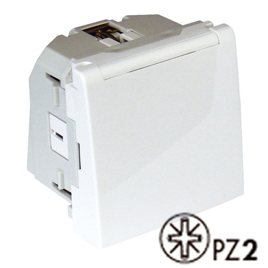 Safety earth socket (Schuko type) horizontal apertures and hinged lid (2 modules)