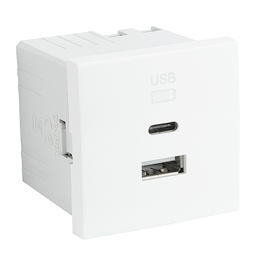 Doble Cargador USB QUADRA45 Tipo A + Tipo C, blanco mate