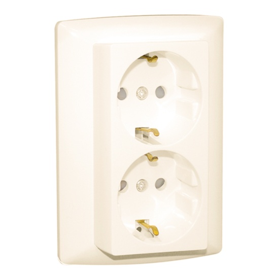 Tomada dupla schuko monobloco SIRIUS70 com obturador 16A 250Vac marfim