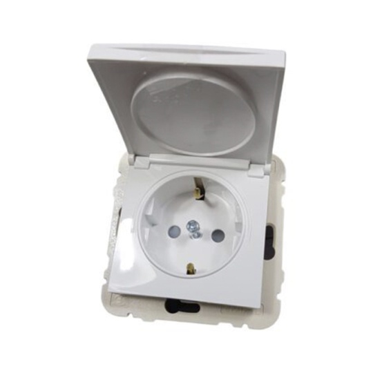 Safety Earth Socket (Schuko Type) MEC21 with Screwless Terminals and cover, 16A  IP44