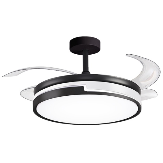 Ventoinha de tecto ROBIN ECO preta, 4 palas retráteis, 72W LED 3000|3500|6000K, Alt.30/40xD.107/50cm