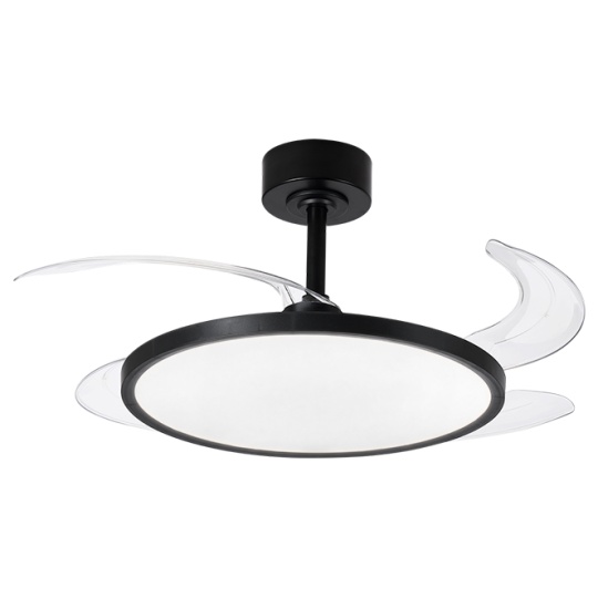Ventilador DC SLIM negro, 4 aspas retráctiles, 72W LED 3000|4000|6000K, Al.35xD.106/50cm