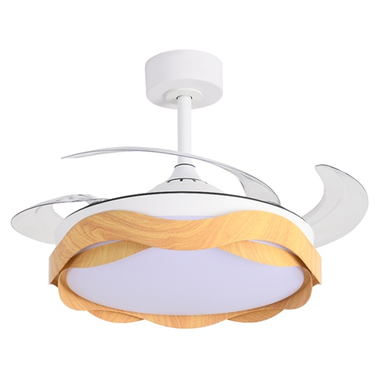 Ventoinha de tecto ONDAS madeira, 4 palas retráteis, 72W LED 3000|4000|6000K, Alt.35xD.108/50cm