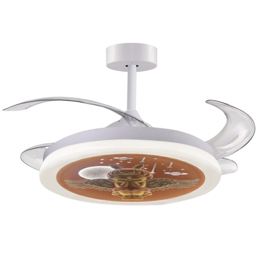 Ventoinha de tecto INFANTIL ANGEL branca,4 palas retráteis, 96W LED 3000|4000|6000K, Alt.35/45xD.91/