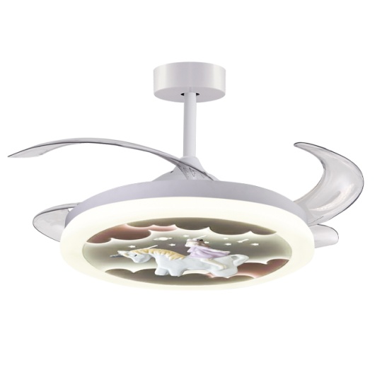 Ventoinha de tecto INFANTIL UNICORNIO branca,4 palas retráteis, 96W LED 3000|4000|6000K, Alt.35/45xD