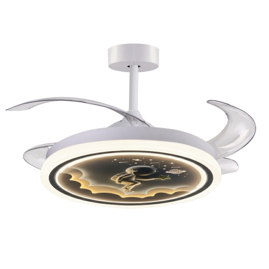 Ventoinha de tecto INFANTIL HOUSTON branca, 4 palas retráteis, 96W LED 3000|4000|6000K, Alt.35/45xD.