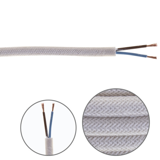 Cable eléctrico cubierto con tela redonda flexible H03VV-F 2x0,75mm2 algodón blanco