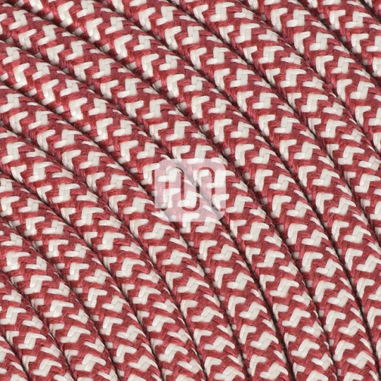 Cable eléctrico cubierto con tela redonda flexible H03VV-F 2x0,75 D.6.8mm rojo cereza/beige TO502