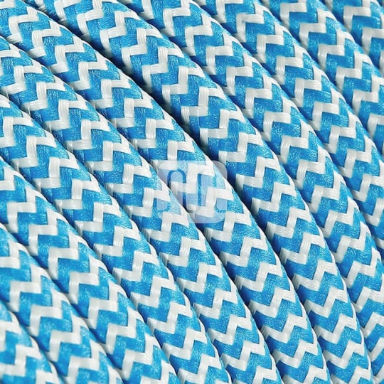 Flexible round fabric covered electrical cable H03VV-F 3x0,75 D.6.4mm white turquoise TO109