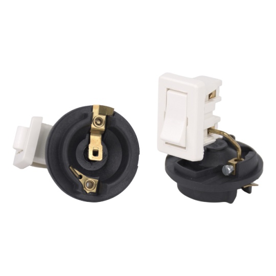 Miolo p/suporte E27 3-peças branco c/interruptor, travão anti-desenroscamento, resina termoplástica