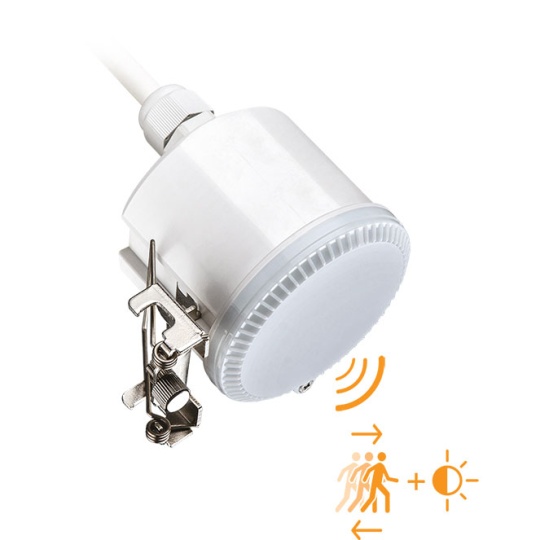 White microwave motion sensor IP65, detection angle 360º, in PC with UV protection