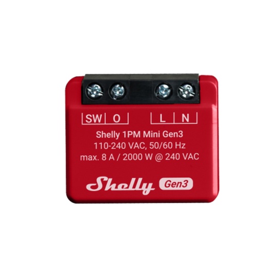 Shelly 1PM Mini Gen3 — Mini Relé 1 canal (ON/OFF) 8A com Medição de Consumo