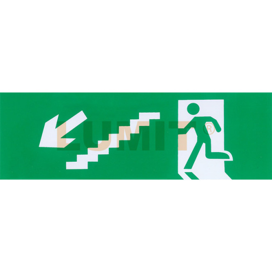 Self-adhesive sign with safety pictogram stairs arrow/ down/ left 65*200mm