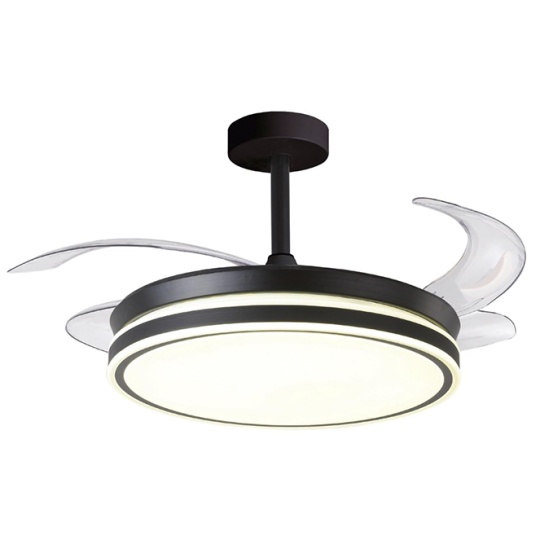 Ceiling fan DC RODAS MINI black, 4 retractable blades, 96W LED 3000|4000|6000K, H.30/35xD.91/40cm