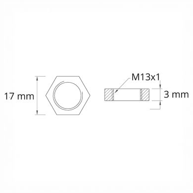 Porca hexagonal Alt.0,3xD.1,7cm M13x1, em ferro zincado (PORCAS 17X3)