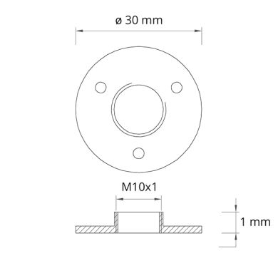 Anilha lisa D.30mm, furo M10x1, em ferro zincado (014Z)