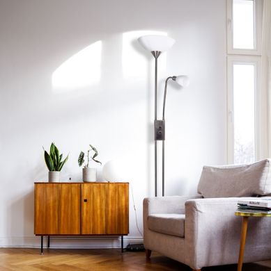 Floor Lamp MILANO with reading arm 1xE27 + 1xE14 H.178xD.30cm nickel