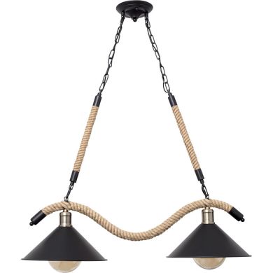 Suspensão SOGA 2xE27 C.82xL.30xAlt.Reg.cm Corda Preto