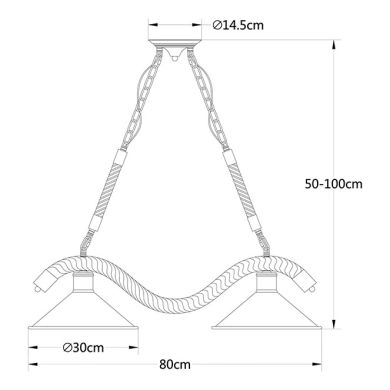 Suspensão SOGA 2xE27 C.82xL.30xAlt.Reg.cm Corda Preto