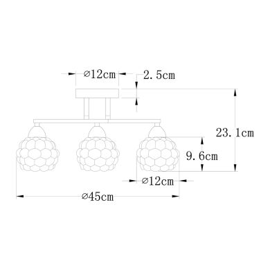 Plafond TULIPA GLASS 3xE14 Alt.23,1xD.45cm Oxidado