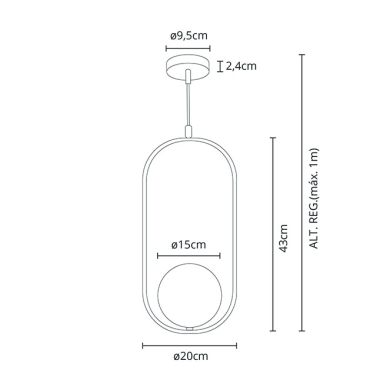 Suspensão AIMEE 1xE27 Alt.Reg.xD.20cm Cromado