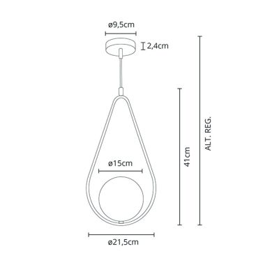 Suspensão AIMEE 1xE27 Alt.Reg.xD.21,5cm Dourado