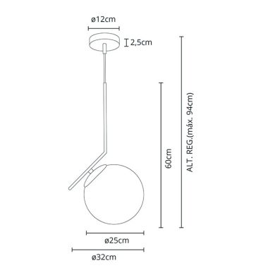 Suspensão AIMEE 1xE27 Alt.Reg.xD.32cm Preto