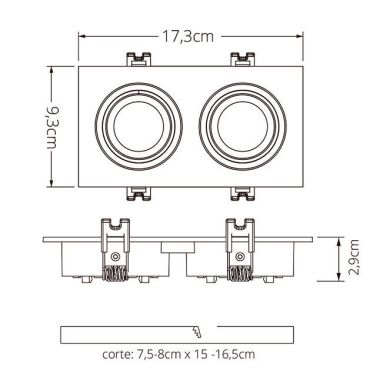 Frame for Downlight ONIRO 2xMR16 L.17,3xW.9,3xH.2,9cm Polycarbonate (PC) White