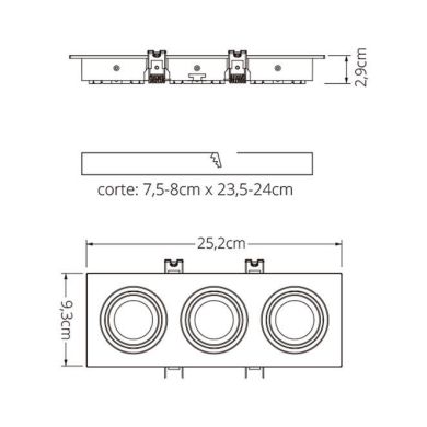 Frame for Downlight ONIRO 3xMR16 L.25,5xW.9,3xH.2,9cm Polycarbonate (PC) White