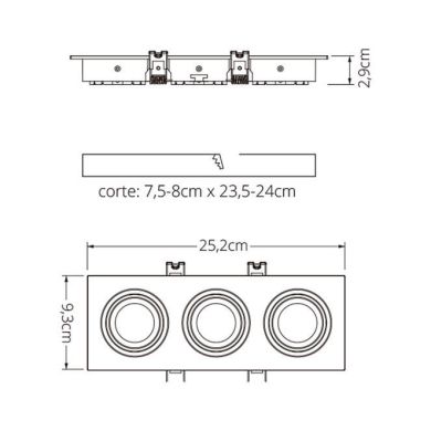 Aro de encastrar ONIRO 3xMR16 C.25,5xL.9,3xAlt.2,9cm Policarbonato (PC) Branco