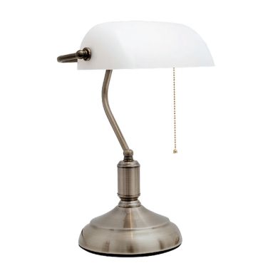 Table Lamp BANCARIO 1xE27 L.27xW.19xH.39cm Nickel/White