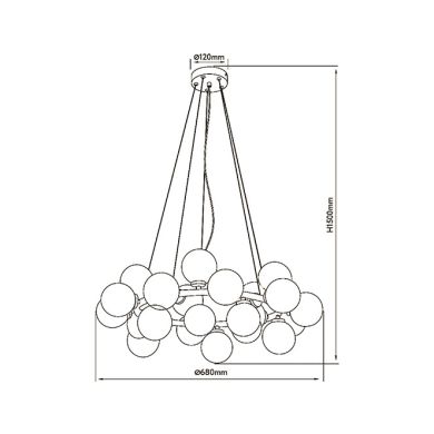 Candeeiro de tecto ANAMAR 25xG9 Alt.Reg.xD.68cm Dourado/Branco